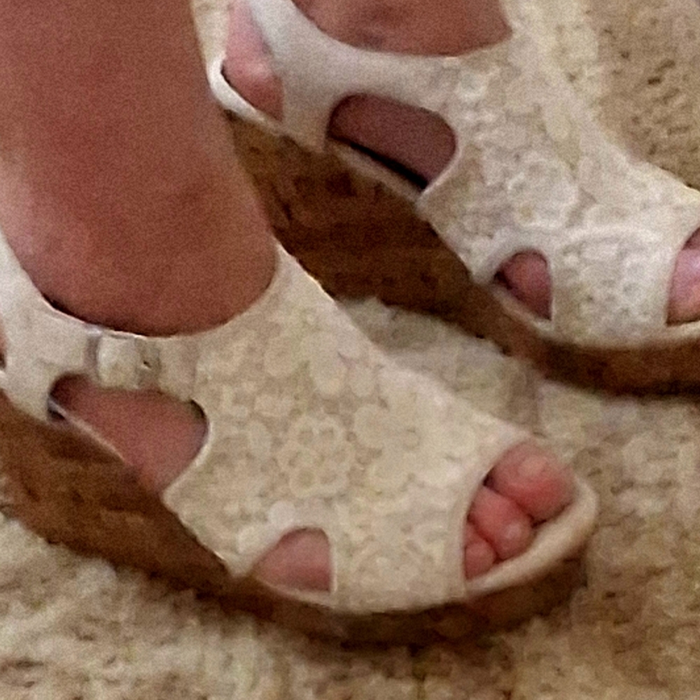 Jellypop Floral White Lace Wedge Sandals